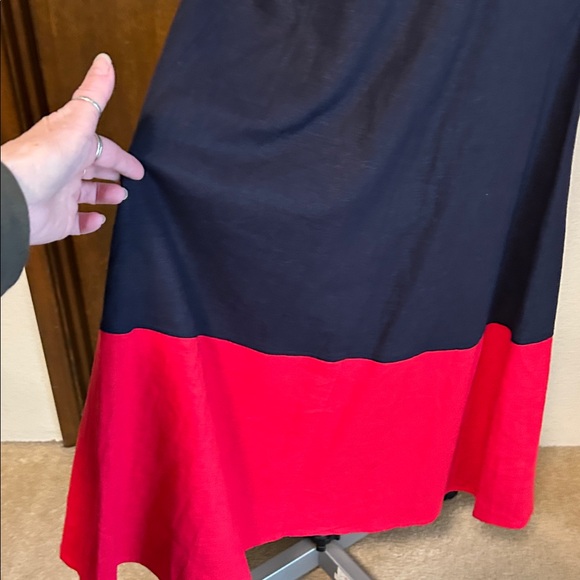 1901 COLOR BLOCK LINEN BLEND RED BLUE WITH POCKETS MIDI SKIRT SZ8 - Picture 4 of 10